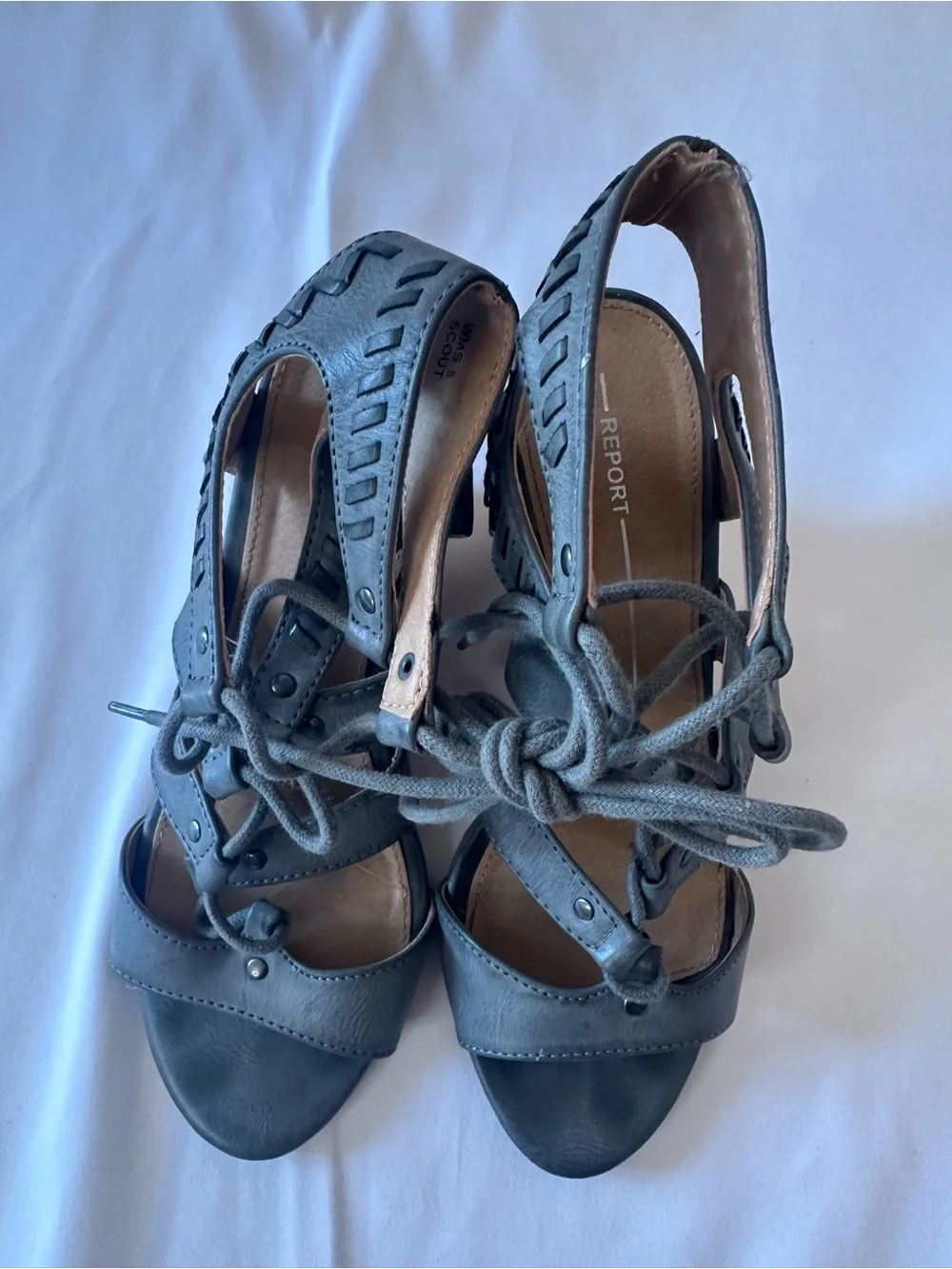 Report Gray Lace-Up Strappy Wedge Sandal